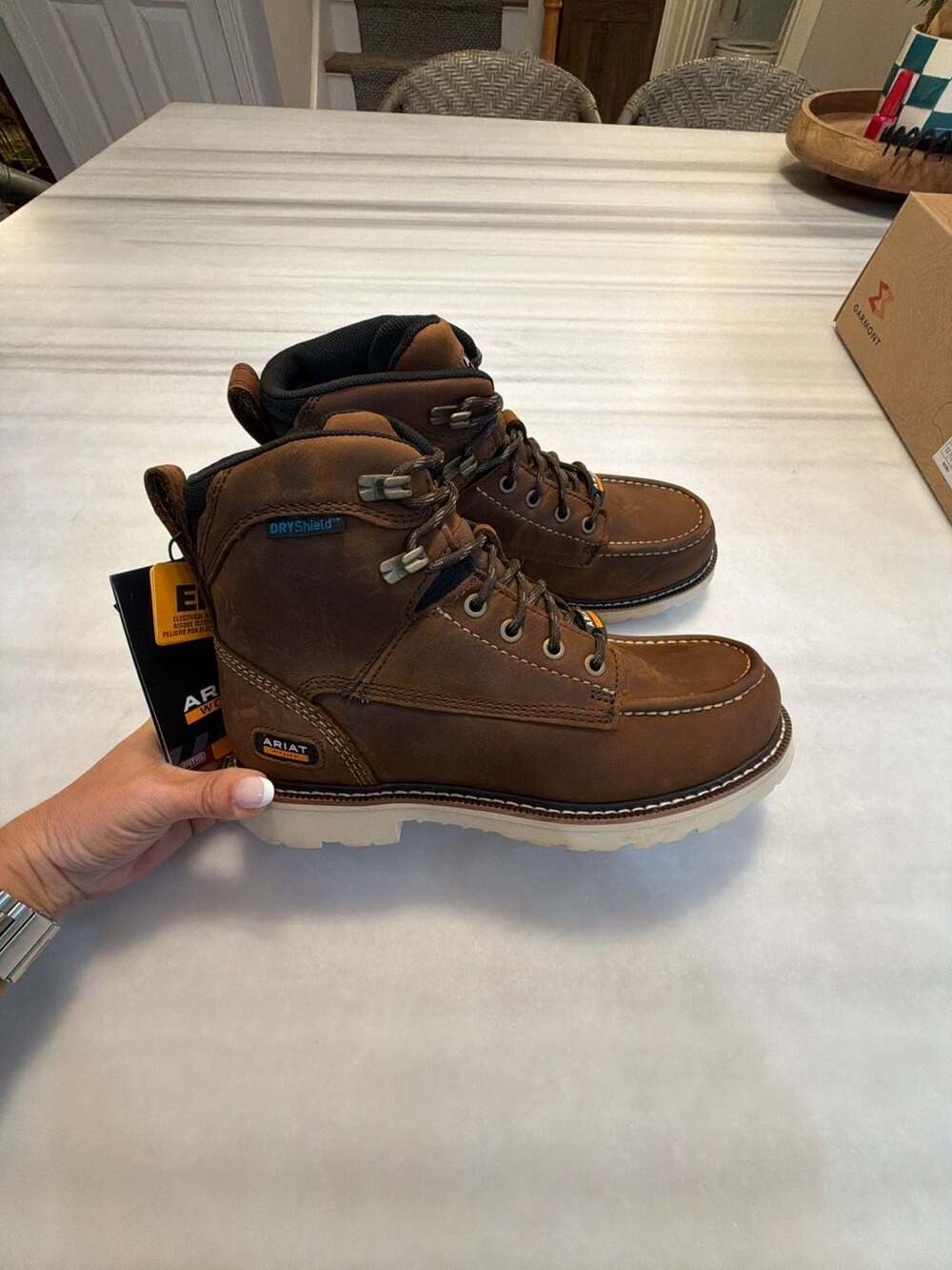 Ariat Women's Rebar Lift H2O Distressed Brown Waterproof Work Boot Size 9 Wide
